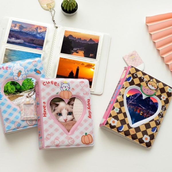 Minifotoalbum 3 tum 36 ark Hollow Heart Fotokort Korthållare för kortkort Samla boktillbehör Pink