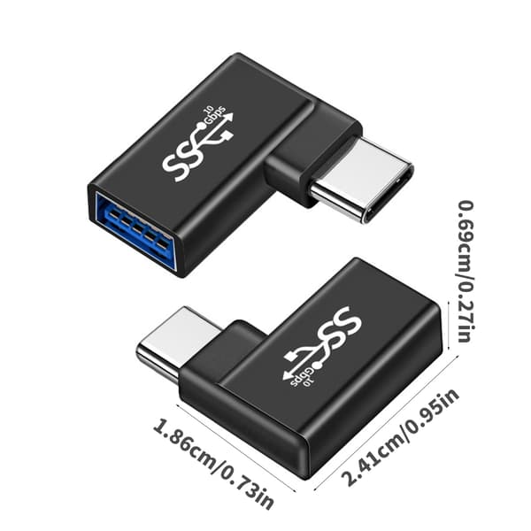 USB C - USB-sovitin 90 asteen kulmalla, pikalataus, plug and play