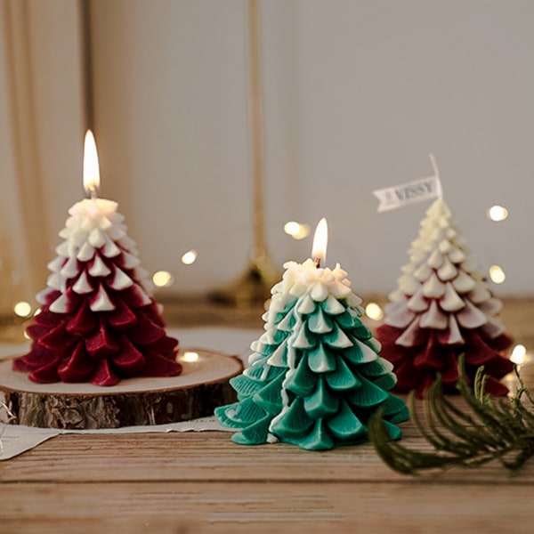 Julljus Xmas träd form Doftljus tänder romantiskt ljus för hemmet Vardagsrum Bordsdekoration Christmas green two-color