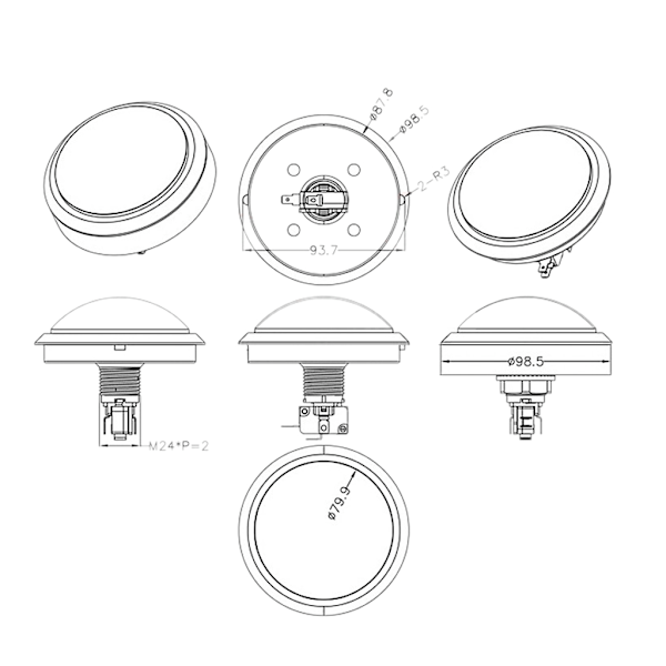 100 mm stor rund tryckknapp LED upplyst med mikrobrytare för DIY Arcade 12V stor kupolljusbrytare White