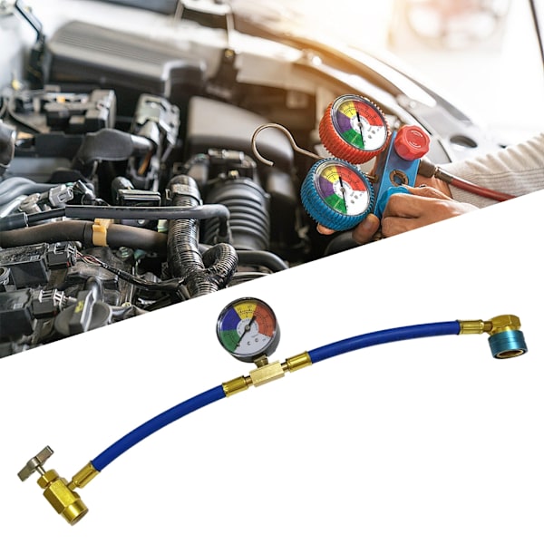 Bil Aircondition R134A Kølemiddel Slange Trykmåler Kit 100PSI Slange