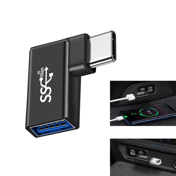 USB C - USB-sovitin 90 asteen kulmalla, pikalataus, plug and play