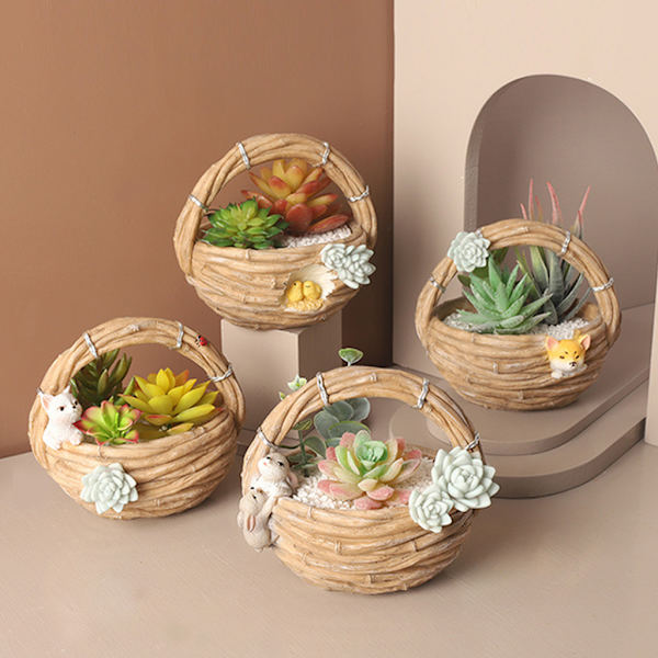 Succulent Planter Simulering Bambu Korg Blomkruka Plant Kruka Harts Vas Dekor B
