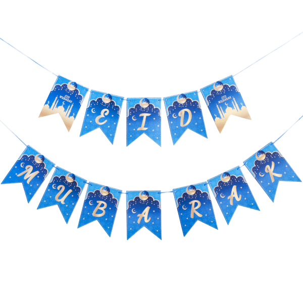 Eid Mubarak Blå Banner 2022 Måne Stjerne Træk Flag Baggrundsdekoration