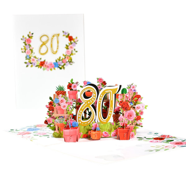 3D-blomsterjubileumskort gratulationskort med litet kort kuvertsats för bröllopsparets födelsedagsminne 80