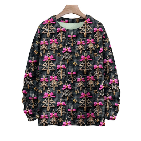 Langærmet julepullover til kvinder 3D-juleprintet pullover sweatshirt Black XXXL