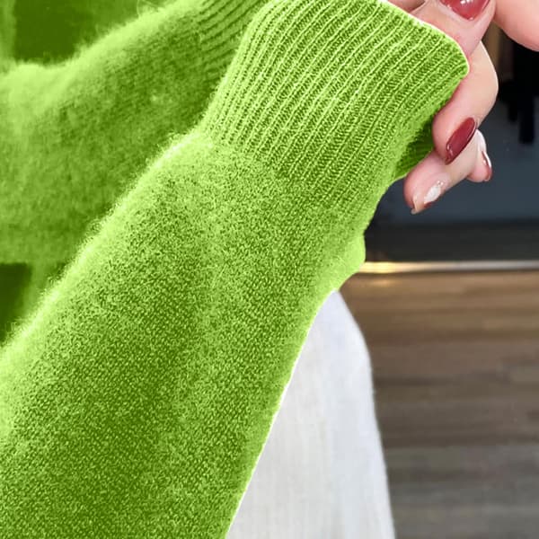 Dam V-ringad stickad tröja Casual Lös Långärmad Pullover Jumper Toppar Fruit green 2XL