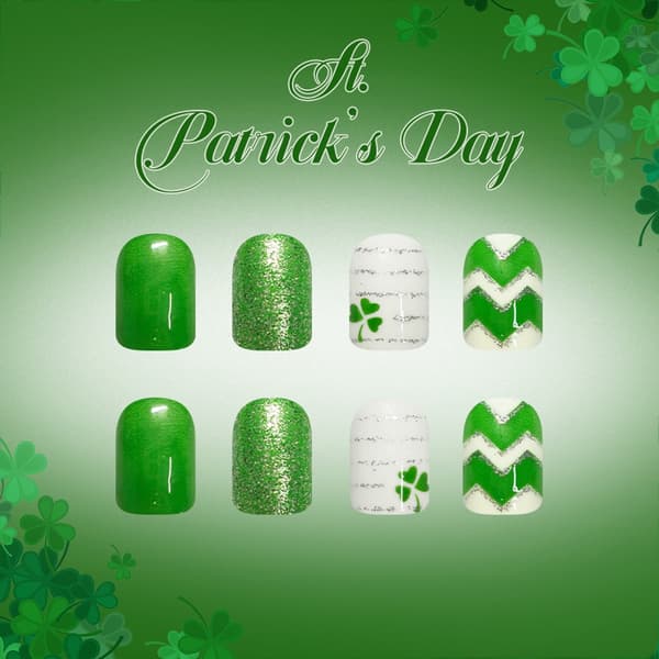 24 stk. St. Patrick's-tema kunstige negle grønne lykkebringere hvide glitrende design