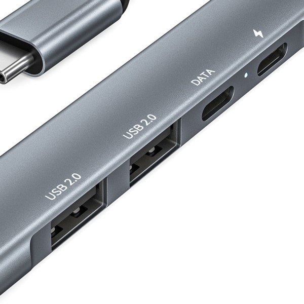 USB Hub 3.0, 5 i 1 typ C dockningsstation med 65W PD-laddning och aluminiumlegeringskropp för Windows, för Mac, Linux