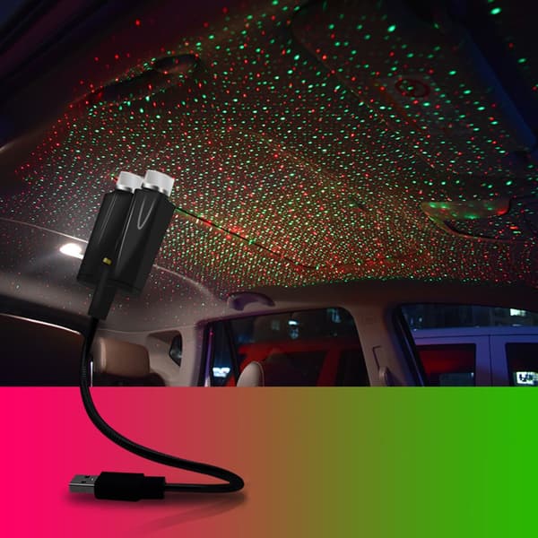 Universal Bil USB Stjernelys Dekor Dobbelt Farve Justerbar Til Natkørsel Red and blue light Always on