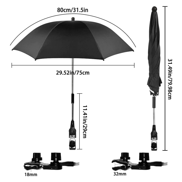 Baby Parasoll Barnvagn för solskydd Paraply för sittvagn Buggy Barnvagn Rullstol Utomhussportutrustning 50+UV för Prot