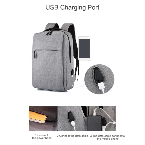 Laptopryggsäck med USB laddningsport Reseskoväska för män Kvinnor Studentbokväska med stor kapacitet Black Upgraded version