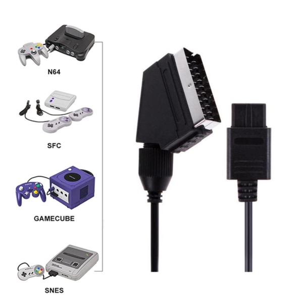 SCART AV-kabel Universal för N64 SNES SFC GC Spelkonsol Speltillbehör 1,8 meter 6Ft AV-kontakt Kabelsladd Svart