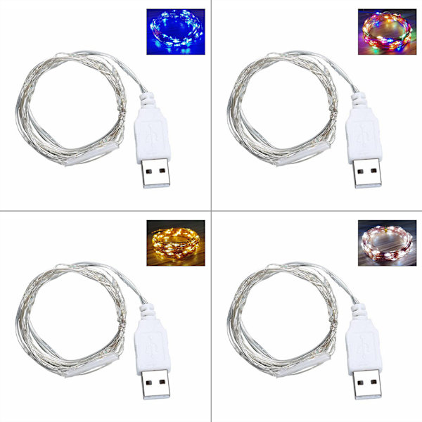 Vattentät Garland Fairy String Lamp Silver Wire Nattljus USB driven för 3m C
