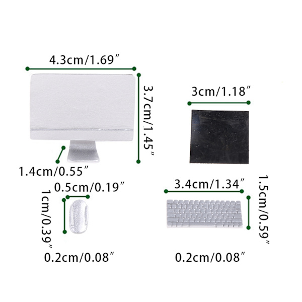 4 stk./sæt Mini Realistisk Computer Desktop Rollespil Legetøj til Miniature Rumindretning Black