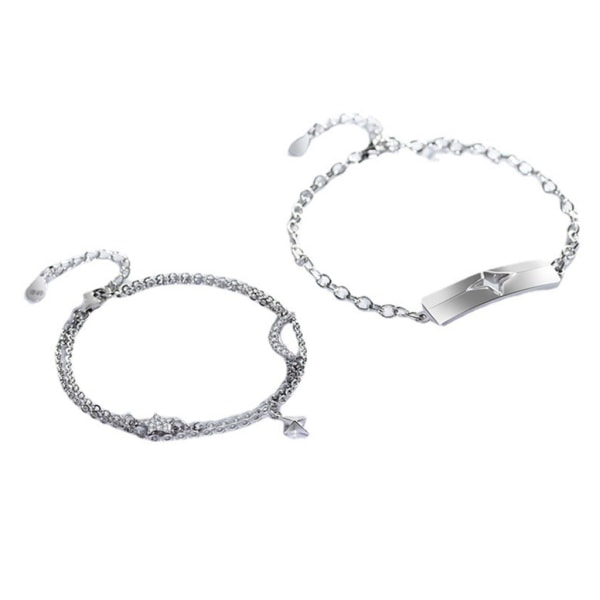 Silver Charm Armband Armband för Kvinnor Män Par Vintage Simple Moon Star Zircon Armband Party Smycken Present Set