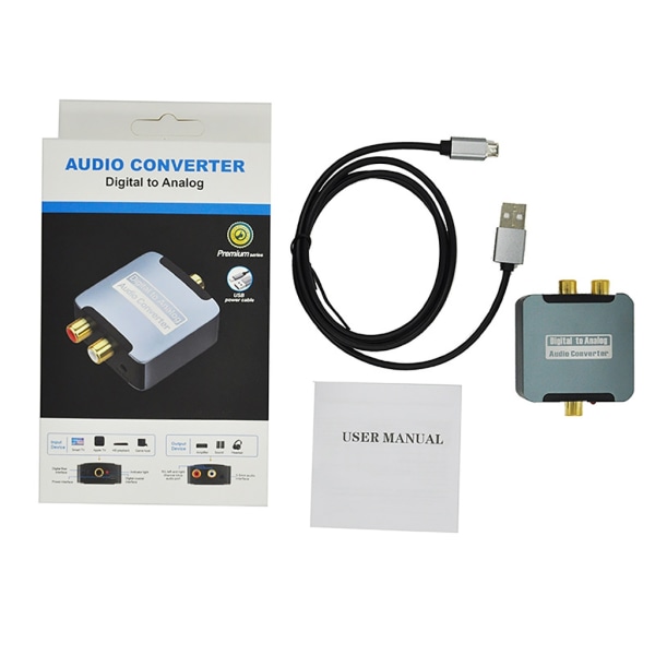 Digital till analog ljudomvandlare Optisk fiber koaxial signal till analog DAC Spdif Stereo 3,5 mm 2xRCA förstärkaravkodare