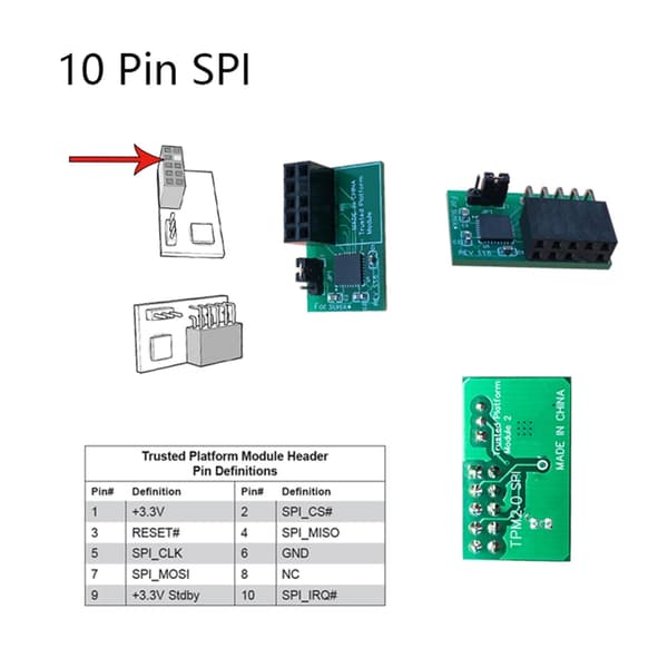 TPM2.0 Krypteringssikkerhetskort 10Pin SPI TPM2.0 Kort For SuperMicro