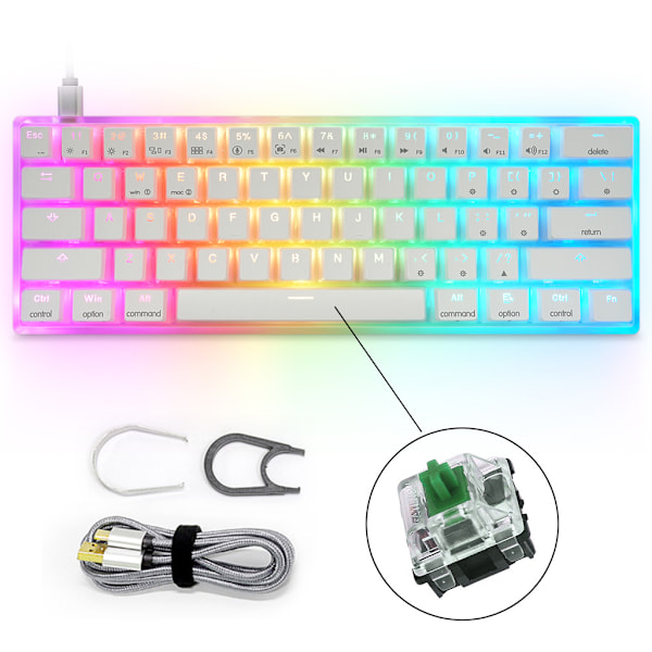 USB Kabelanslutet Kompakt Tangentbord 61 Tangenter Litet Portabelt Gaming RGB Bakgrundsbelyst Programmerbart Gateron Tangentbord för Spel Hot swap