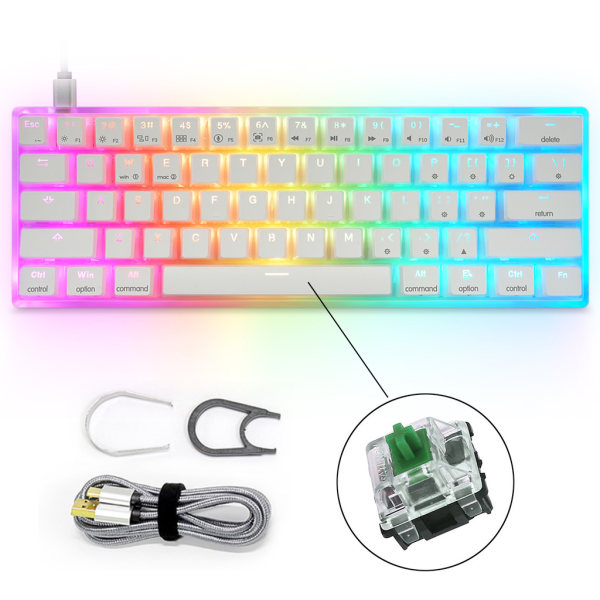 USB Kablet Kompakt Tastatur 61 Taster Liten Bærbar Gaming RGB Bakgrunnsbelyst Programmerbar Gateron Tastatur for Spill Hot swap