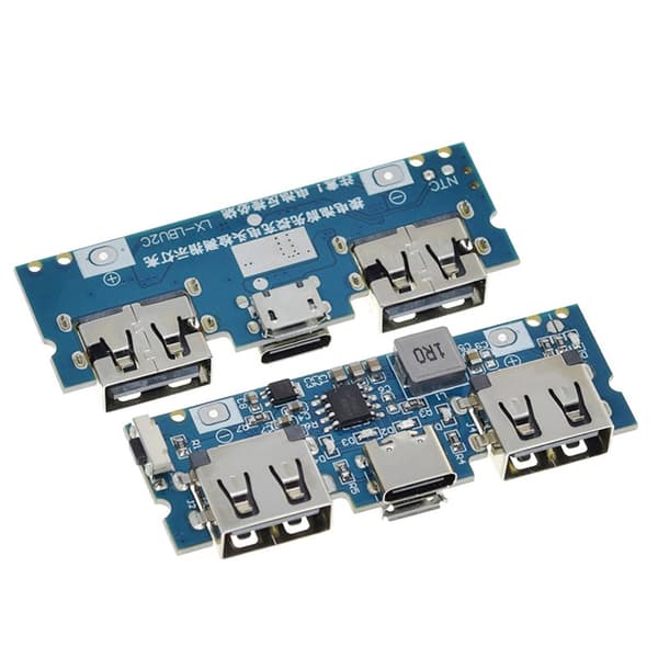 MicroUSB Typ-C USB Laddningskort LED Dubbel USB 5V 2.4 A för Mobil 18650 Ström