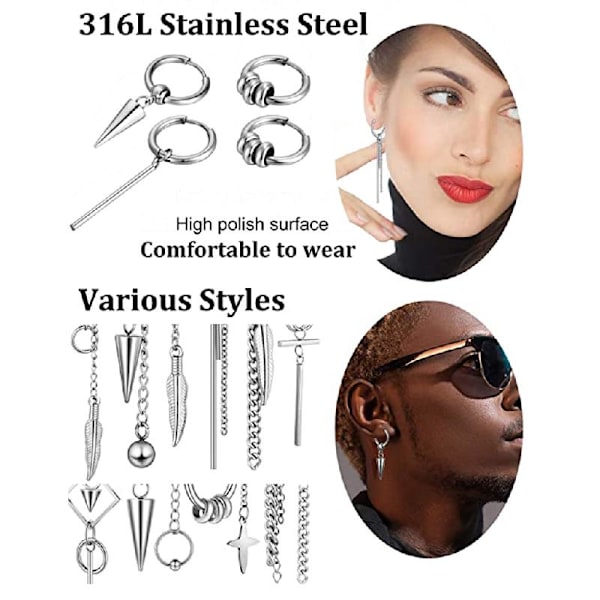 20 delar Coolt rostfritt stål Huggie gångjärnsbåge örhängen Kpop Hoop Dangle örhängen för kvinnor Män Mode smycken Charm