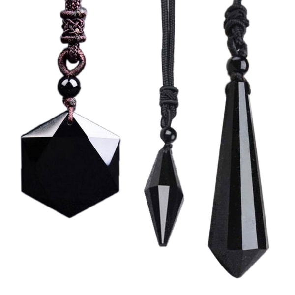 Svart Obsidian hänge halsband Obsidian Star hänge Lucky Crystal smycken med gratis rep Healing Reiki present för unisex null - Six-pointed star