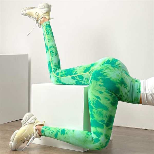 Sömlösa Yoga Leggings Hög midja Tie Dye Printed Gym Sport Byxor Dam Sexig träning Löpning Fitness Booty Scrunch Tight CF S