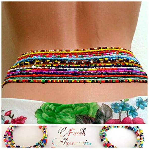 7x/ Set Färgglad magkedja Bohemia Double Strand Bead Byxor Kedja Sommar Bikini Stretchig midjekedja Smycken Dekoration