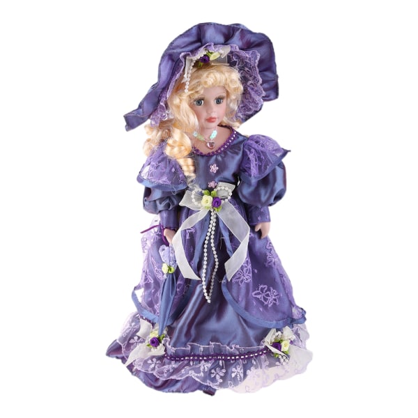 Porslin viktorianskt för docka i klädsel Stående Lady Girl med träställ Valentine Hemmakontor Desktop Display Orname