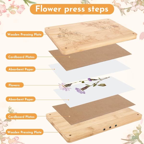 Avtakbart blomsterpresse-sett i tre for plantekonservering
