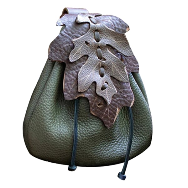 Läder medeltida midjepåse, vintage handarbete bältespåse midjeväska Läderbältespåse medeltida påse Nordic präglad väska Green Color
