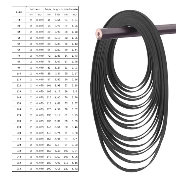 5 ST Universal 41-190 mm Kassettband Maskin Gummibälte 2 mm bredd gemensamt bälte för inspelare Walkman DVD-enheter Fold in half 113mm