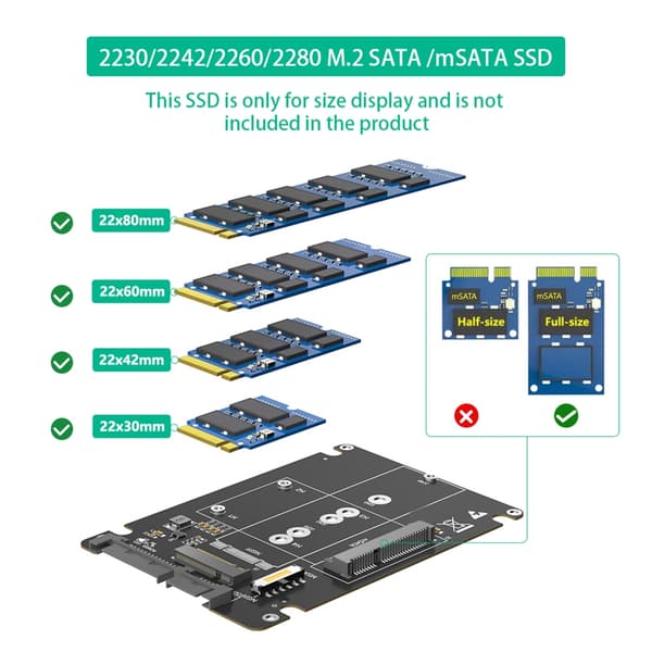 2 i 1 M.2 NGFF mSATA til SATA3.0 Konverter Adapter til PC Bærbar