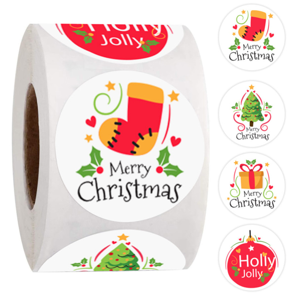 500 stk. Glædelig Jul Klistermærker 4 Design Runde Julemærker til DIY Gaveæske