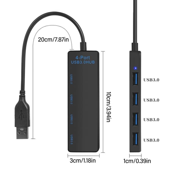 USB3.0 Hub USB-splitter til stationær/bærbar computer og TV med LED-indikator 5 Gbps