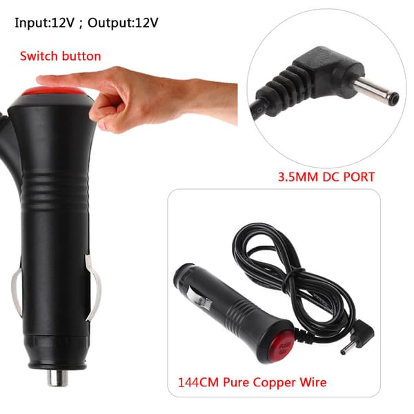DC 12V 3.5MM Biladapter Oplader Cigarettænder Strømstik Ledning GPS Kabel