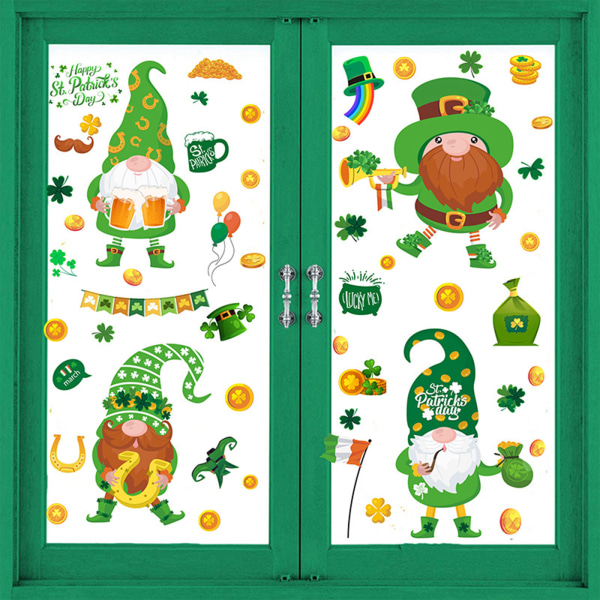 Patrick's Day Wall Sticker Clover Gnome Window Clings Decals Irish Sticker Decor C