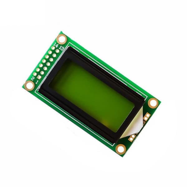 0802 LCD-skjerm 8x2 tegn blågrønn LED for elektroniske systemer green screen