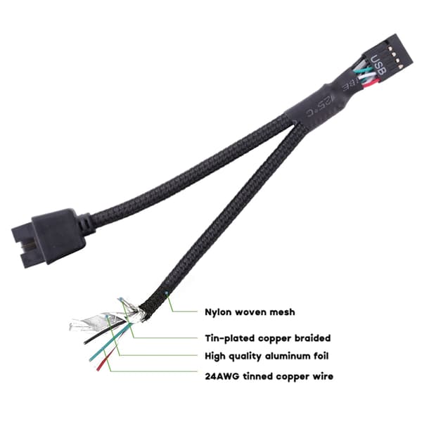 9Pin USB Header Hun 1 til 2 Han Forlængerkabel Kort Desktop 9-Pin USB HUB