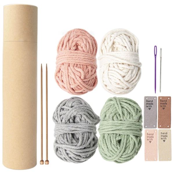 DIY Makramé Glasunderlägg Stickningskit med Nål Bomullsrep Stickgarn för Nybörjare Grundläggande Sticktillbehör Set