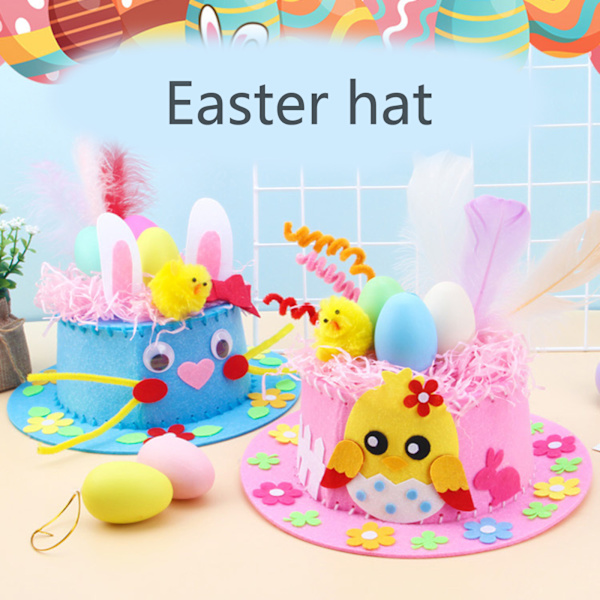 Barn DIY Easter Non Woven Stoff Hat Kit Bunny Egg Material Kit Handgjord Orange