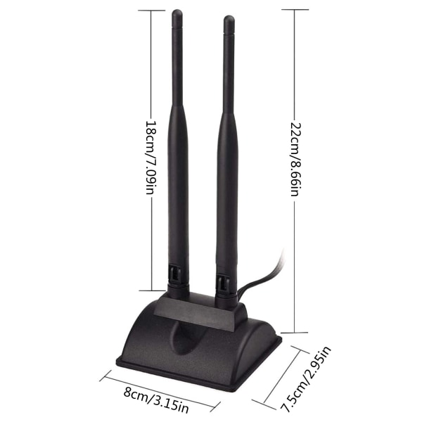 Dubbel WiFi-antenn för med RP-SMA hankontakt 2,4 GHz 5 GHz Dual Band antenn Magnetisk bas trådlös router WiFi-adapter