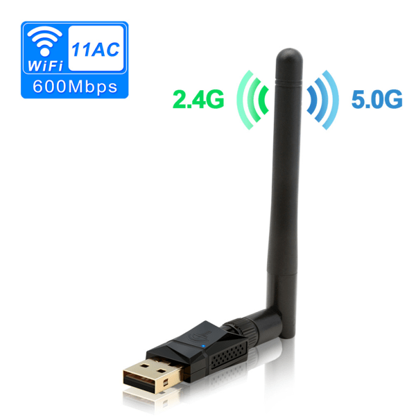 Dual Band trådlös USB WiFi-adapter Wi-Fi Ethernet-mottagare Dongle 2,4G 5GHZ AC 600Mbps för PC för Windows Wi Fi