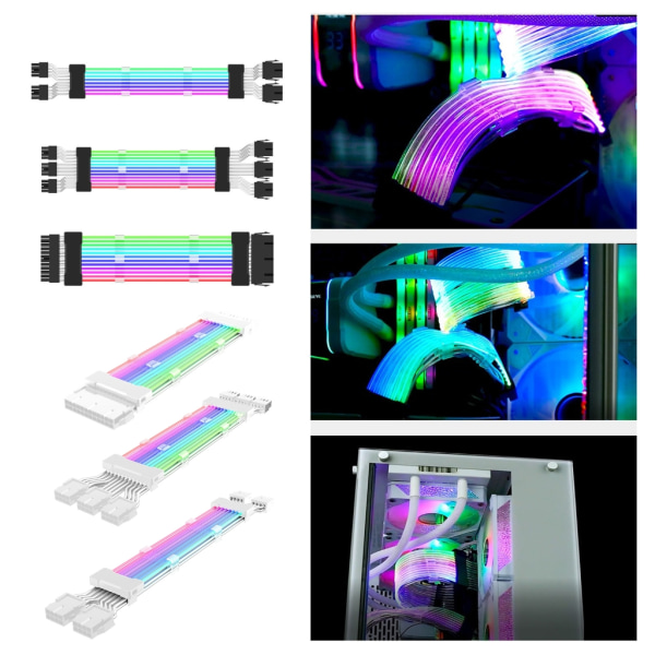 PC- case- PSU-förlängning RGB-kabel 24Pin PCI-E GPU 8PinX2,8PinX3 Neon-Color Line ARGB Streamer- Transfer Adapter 5V3Pin Black 24p