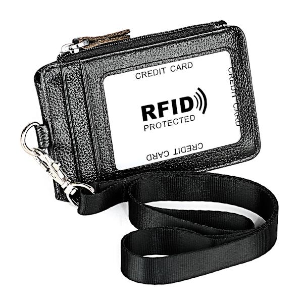 Portabel Äkta Läder RFID-blockerande Visitkort ID-Korthållare Nyckelband Pu