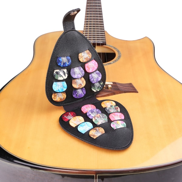 Guitar Picks Case Rymmer 22st Packs Val av olika tjocklekar och mönster, Dubbellagers PU-läderväska A