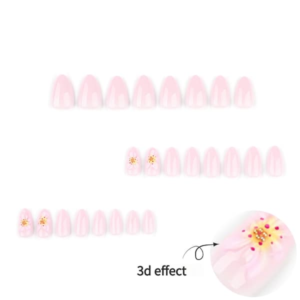 24 återanvändbara lösnaglar med 3D-blomdetaljer i plast för snabb styling