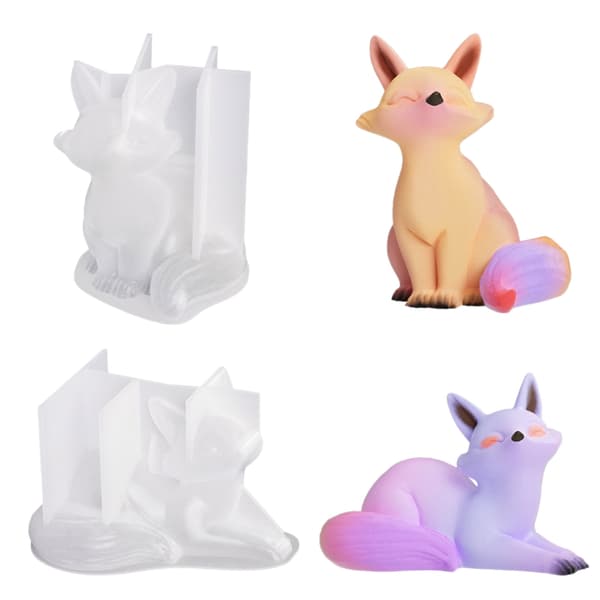 3D ræve lysform dyresilikoneform til lysfremstilling DIY håndværk harpiksforme 2 pcs
