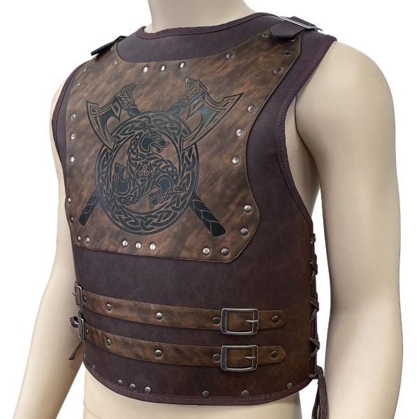 Läder för män medeltida punkväst Viking Cosplays Bågskyttar Dräkt Vuxen Bröstskyddskläder Jerkins Coat Halloweens Ax shield